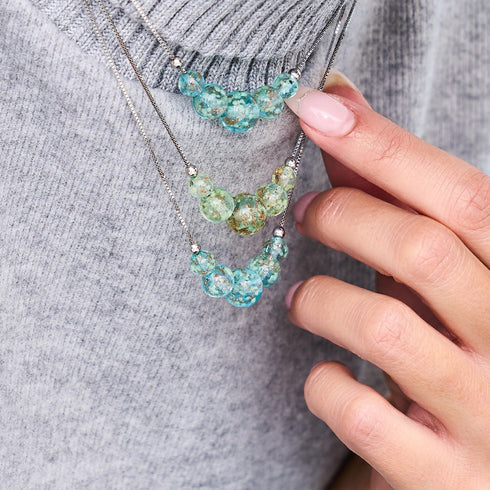 Arktisblau | 925 Sterling Silber | Glühwürmchen-Glas-Halskette mit Unendlichkeitsverschluss